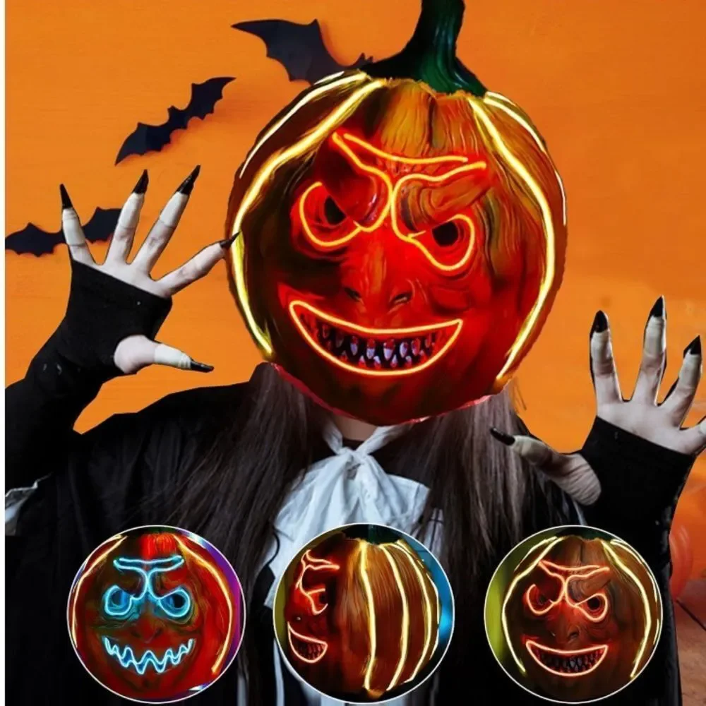 Scary Pumpkin Mask Double Sided LED Halloween Costume 3 Light Modes NEW